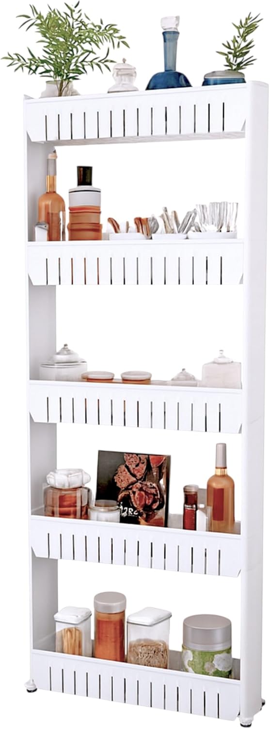 Slim Rolling Storage Cart - 5-Tier Utility Cart with Wheels for Bathroom,