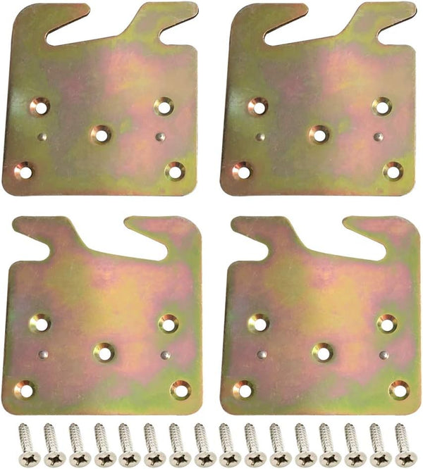 4 PCS Heavy Duty Wood Bed Rail Hook Plates with Mounting Screws for Headboard and Footboard