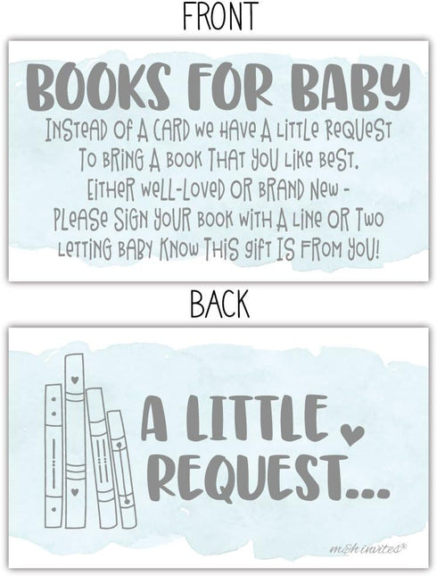 50 Blue Watercolor Books for Baby Shower - Request Cards, Invitation Inserts for Boy Baby Shower