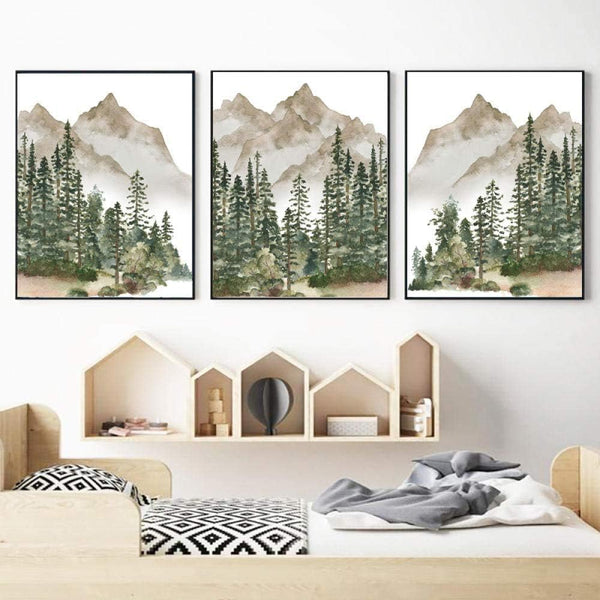 NIUNIU ART Nursery Wall Decor Mountain Tree Nature Woodland Canvas Print Baby Boy Wall