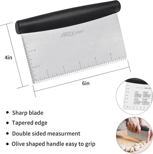 ALLTOP Bench Scraper & Chopper, Stainless Steel Baking Essential Utensil for Cooking