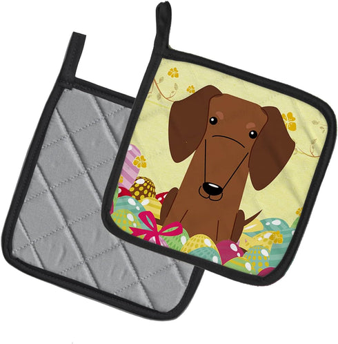 Caroline's Treasures BB6130PTHD Easter Eggs Dachshund Red Brown Pot Holders Set, Heat Resistant Kitchen Hot Pads, 7 1/2
