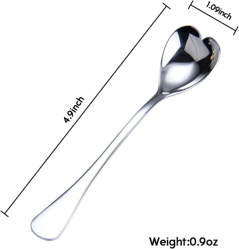 Mini Coffee Spoons Set of 6, Demitasse Spoons, Heart Shaped 4.9-inch 18/10 Stainless Steel Espresso Spoons