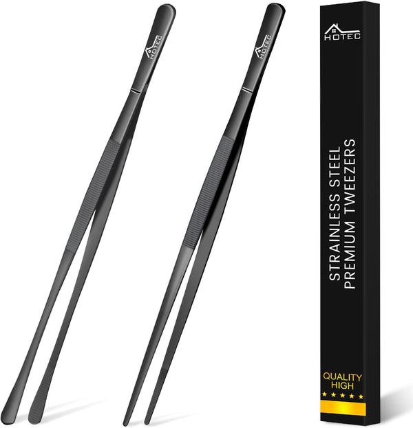 Hotec Kitchen Tweezers, Stainless Steel Fine Kitchen Tongs, 12-Inch Extra-Long Cooking Tweezers Set of 2