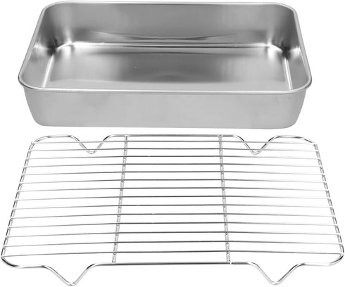 AUNMAS Rectangular Baking Pan and Rack, Easy Roasting Pan for Cooking and Baking (23.5 * 17.5 * 5CM)