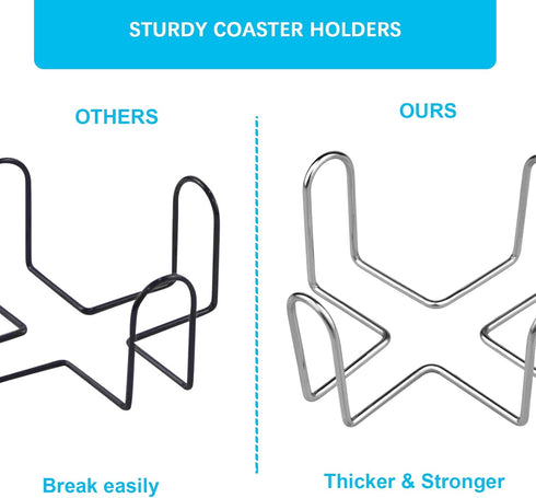 2-Piece Stainless Steel Coaster Holder, Fits Round and Square Coasters, Holds 4 to 7