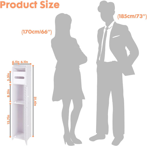 ShellKingdom Toilet Paper Holder Stand, Small Bathroom Storage Cabinet with Doors and Shelves, Slim Storage Cabinet