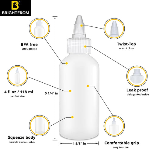 4 OZ Pack 2 BRIGHTFROM Condiment Squeeze Bottles - Squirt Empty Bottles, Clear Twist Top Cap, Leak Proof - Great