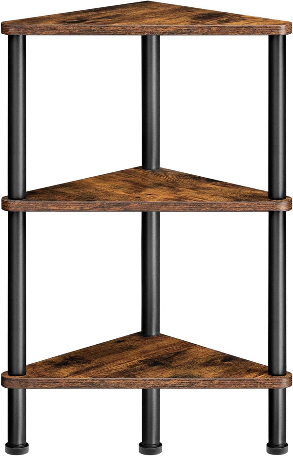 HOOBRO Corner Shelf Stand, Industrial 3-Tier Corner Bookshelf with Metal Frame, Plant