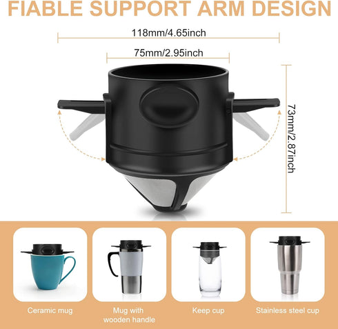 Portable Pour Over Coffee Maker Stainless Steel Reusable Filter Mini Collapsible Single Serve Coffee Dripper