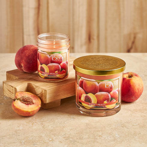 Sweet Peach Scented 3-Wick Candle in Glass Jar | 14.5oz Rustic Home Decor Novelty Candle | 60 Hour Burn Time