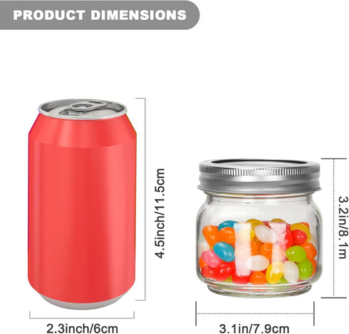 Small Mason Jars 8oz/240ml with Regular Lids, 6 Pack - Glass Canning Jars for Jam, Spice, Honey, Herbs