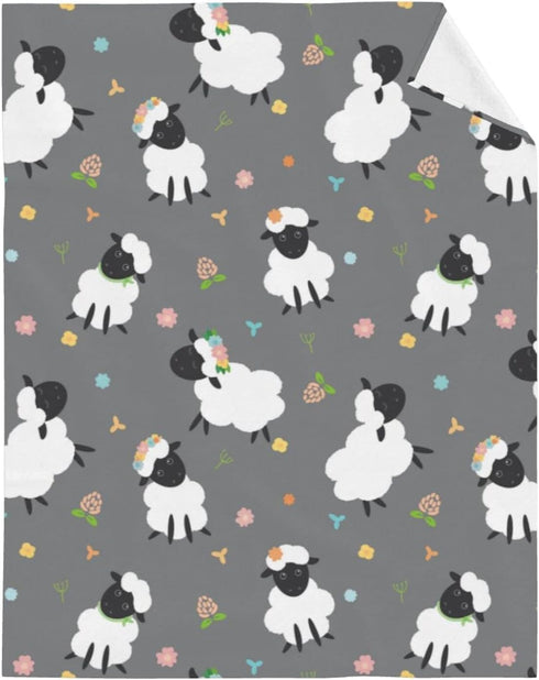Cute Sheep Lambs Soft Throw Blanket, 40x50 Inch Lightweight Warm Flannel Fleece for Couch Bed Sofa Travel Camping