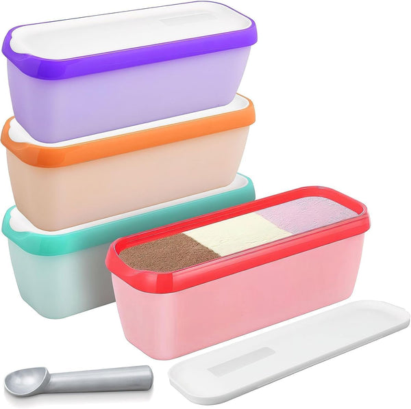 KisSealed 4 Pack Ice Cream Containers,Reusable Homemade Ice Cream Tubs,1.5 Qt Storage Freezer