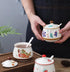 Cute Hand-painted Ceramic Sugar Bowl, Seasoning Jar, Blue Floral Pattern, 320ml for Kitchen Decor
