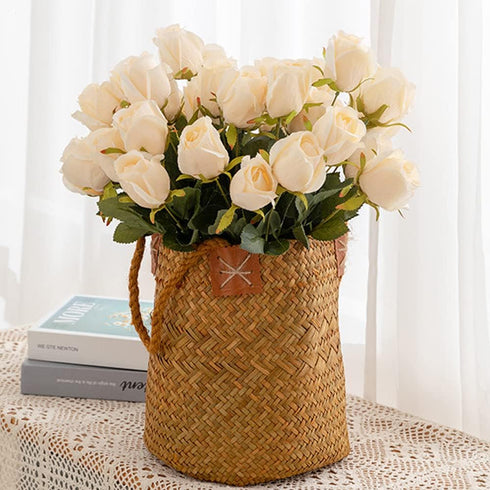 Hawesome 3 Bunches Artificial Silk Roses Buds Realistic Bouquet Arrangement for Wedding Party Centerpieces (Champagne)