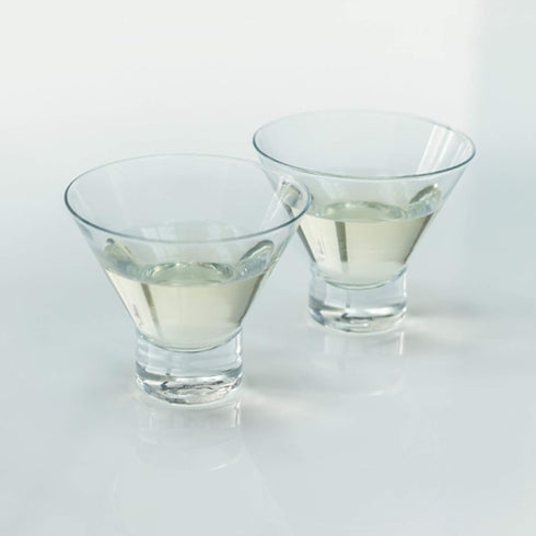 Viski Heavy Base Stemless Martini Glasses, Set of 2 - Premium Short Crystal Cocktail Glass Gift Set, 7.5 oz.