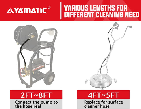 YAMATIC Pressure Washer Whip Hose - 3/8" Jumper Hose 3FT for Hose Reel and Power Washer, 4000 PSI
