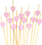 BambooMN 7.1 Inch Pink Heart Bamboo Food and Drink Pick Skewers – 100 Pieces for Catered Events