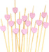 BambooMN 7.1 Inch Pink Heart Bamboo Food and Drink Pick Skewers – 100 Pieces for Catered Events