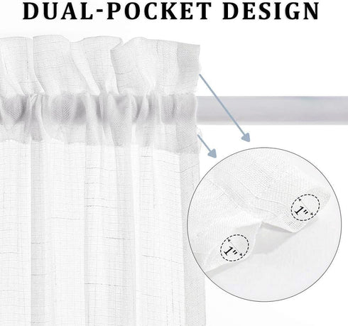 MIULEE 2 Pieces White Semi Sheer Curtains for Front French Door, W 25 x L 40 Inches