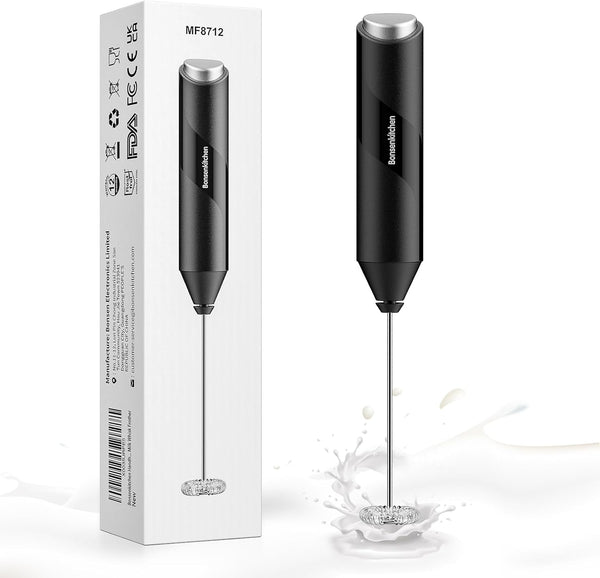 Bonsenkitchen Electric Milk Frother Handheld, Portable Whisk Milk Foam Maker, Battery Operated
