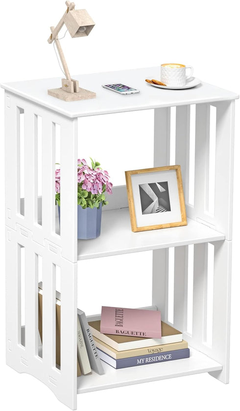 HAYOFAMY 3-Tier End Table Nightstand White, Narrow Side Table with Storage Shelf,