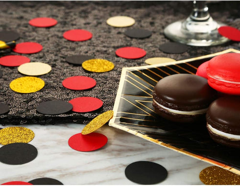 Glitter Confetti Circles Table Decoration, Wedding Party Decoration, 1.2’’ Diameter (Gold Glitter, Black, Red, 300pc)