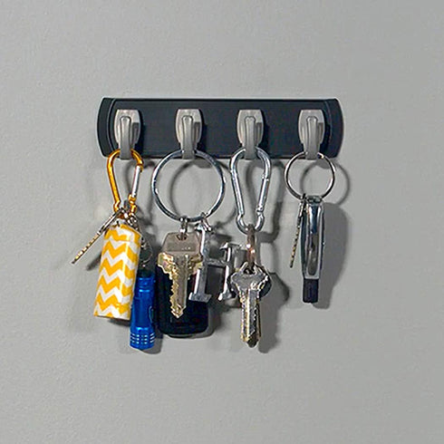 HIGH & MIGHTY 515306 Key Rail Organizer Hook Rail, Easy Tool-Free Dry Wall Installation, Small, Black & Silver