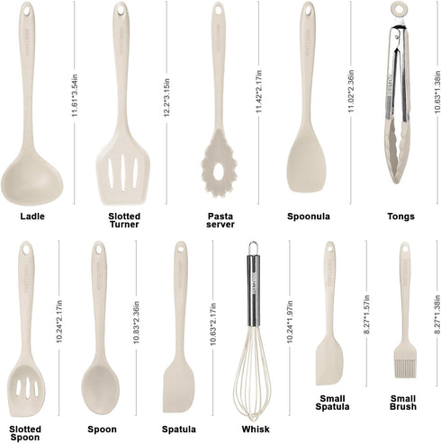 Kitchen Utensil Set - 11 Cooking Utensils - Colorful Silicone Kitchen Utensils - Nonstick Cookware with Spatula Set - Colored Best Kitchen Tools Kitchen Gadgets (Khaki) by BESTZMWK