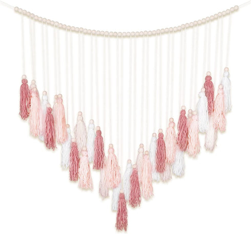 Luxbrand Large Macrame Wall Haning Boho Home Decor, Blush Pink Tassel Wall Decor