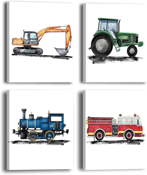 DXOAGXQ Watercolor Trucks Canvas Wall Art,Construction Vehicle Wall Art Decor, Truck Wall Art