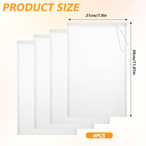 QfwdfcTrenz 4 Pack 12 8 Inch 200 Nut Milk Bag x Nut Bag Strainer Reusable Nylon Cloth Bags for Straining Mesh Fine Mesh