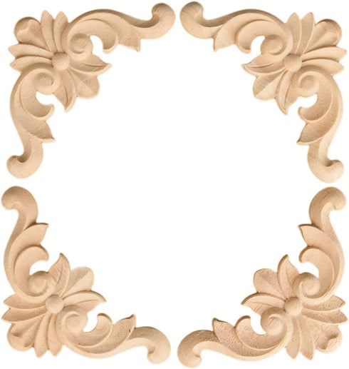 MUXSAM Wood Carved Onlay Appliques, Unpainted Wooden Corner Carving Decals, Furniture Decor