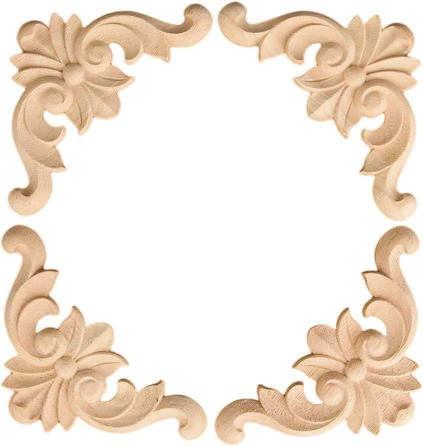 MUXSAM Wood Carved Onlay Appliques, Unpainted Wooden Corner Carving Decals, Furniture Decor