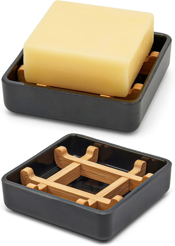 Bamboo Soap Dishes for Bar Soap Holders for Shower with Drainage for
