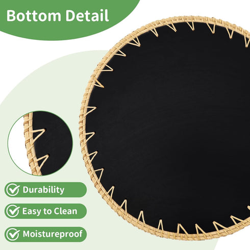 Nonam 100% 13.5" Shellac Rattan Tray with Mother of Pearl Inlay, Round Decorative Serving Tray for Home Dcor Coffee