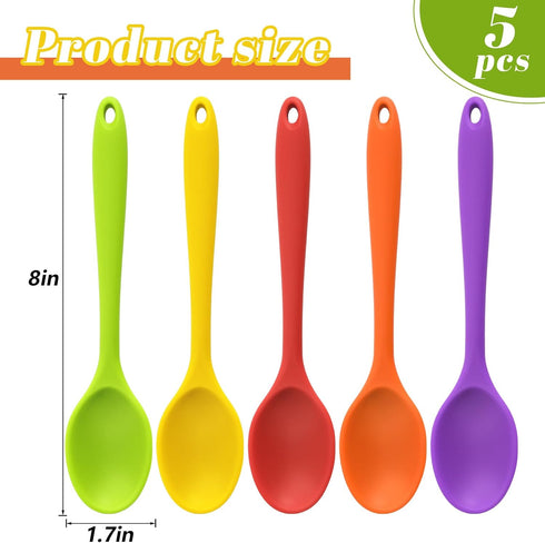 HANSGO 5PCS Small Silicone Spoons, 8Inch Heat Resistant Spoons Nonstick Kitchen Spoons Silicone Tea Spoon for Kitchen Cooking Baking Stirring