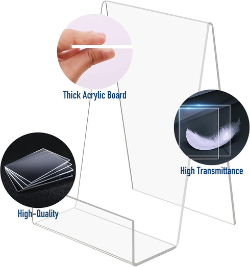 TRIMOU Clear Acrylic Book Stand with Ledge - Small Display Easel for Books, Pictures, Albums, Tablets, and More