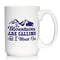 The Mountains Are Calling And I Must Go - Coffee Mug - Fun Mountain Themed Gifts - Large 15oz White Ceramic