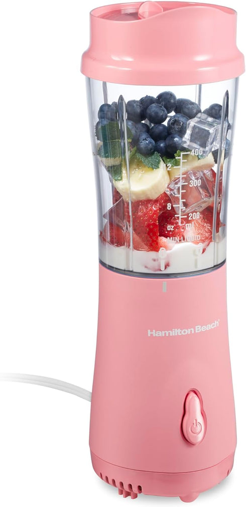 Hamilton Beach Portable Blender for Shakes and Smoothies, 14 Oz BPA Free Travel Cup, Coral
