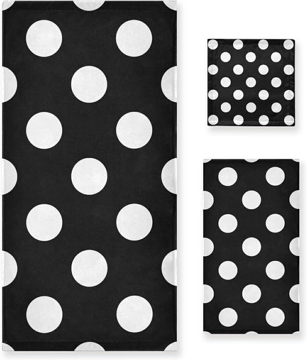 Qilmy 3-Piece Polka Dot Towel Set, Absorbent Soft Bathroom Decorative Towel Set with