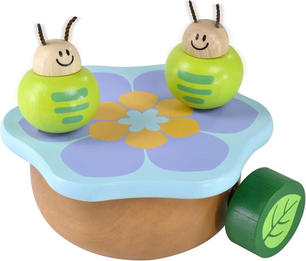 Wooden Music Box Mechanism - Rock n Roll Dancing Bug on Flower