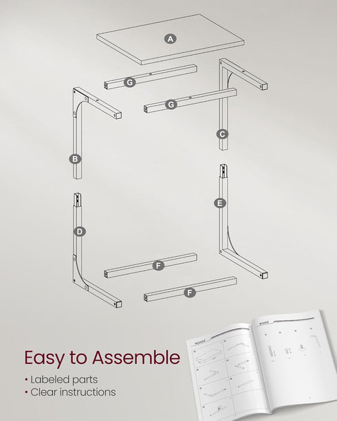 Set 2, ULET355B42 VASAGLE C-Shaped End Table, of Side Table for Sofa, Couch Table with Metal Frame, Small TV Tray Table