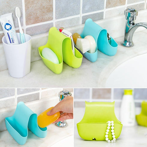 2 Pack Sponge Holder for Double-Sink - FineGood Saddle Caddy Brush Soap Organizer, Blue & Green