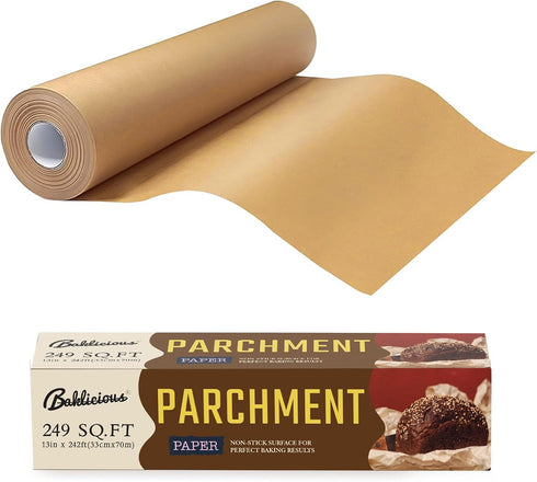 Unbleached Parchment Paper Roll for Baking, 13 in x 242 Ft, Non-stick Baking Paper for Cookies, Bread, Oven