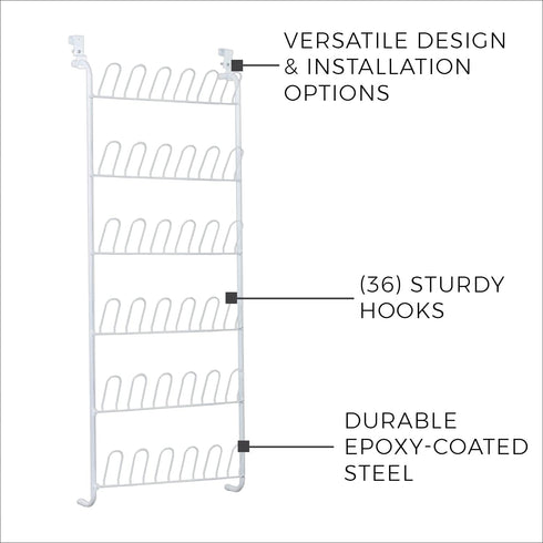 ClosetMaid 8040 18-Pair 5-Inch 58-Inch 22.63-Inch Over The Door Shoe Rack, D x H x W, White