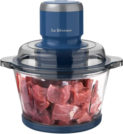 La Reveuse Food Processor, Electric Chopper with 7-Cup Glass Bowl, 300W, Blue