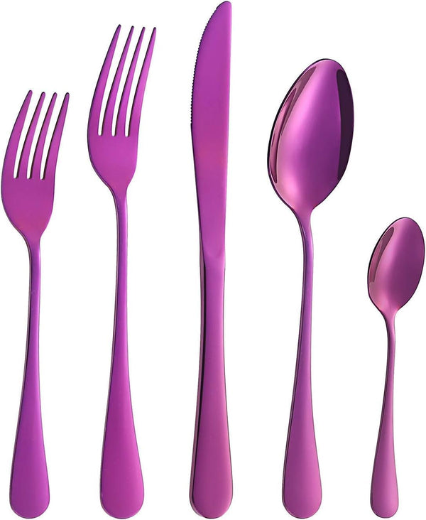 Silverware Set, 20-Piece Purple Flatware Cutlery Set, Service for 4, Stainless Steel Kitchen Utensil Set for Home &