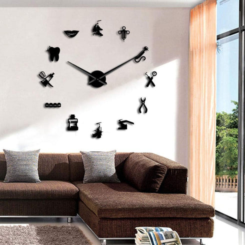 The Geeky Days Dentist Sign - Giant DIY Large Wall Clock with Mirror Effect Dental Clock Wall Art Home Decor